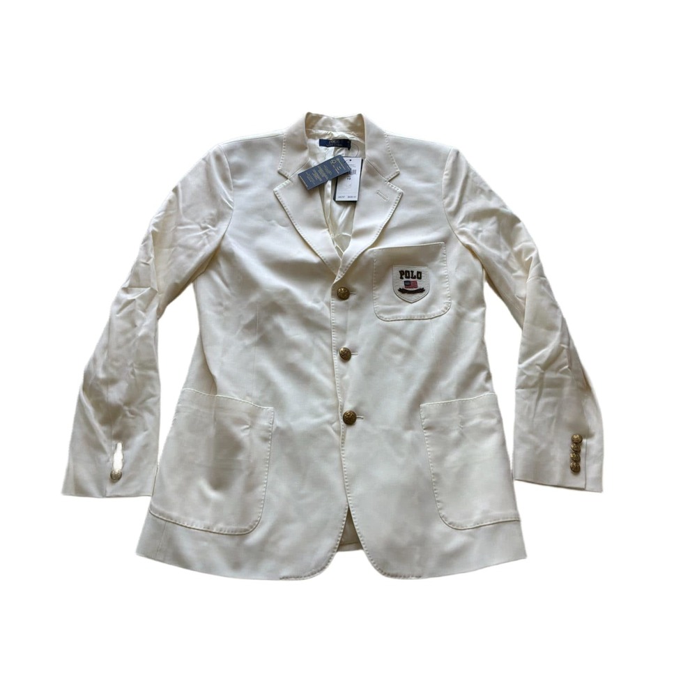 Polo Ralph Lauren Womens 10 Cream Wool Blazer Gold Crest Buttons Crest Patch NWT